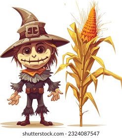 Cornstalk and Scarecrow vector design, Cornstalk and Scarecrow vector design