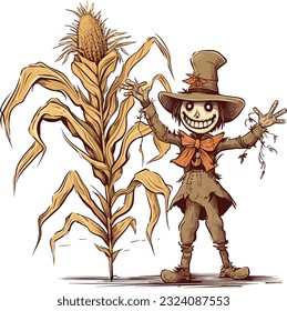Cornstalk and Scarecrow vector design, Cornstalk and Scarecrow vector design