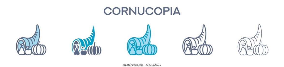 Elemento Cornucopia Para Design Gráfico - Estilos Múltiplos. Ilustração Vetorial De Duas Cores E Preto. Vários Designs De Ícones Podem Ser Usados Para Celular, Interface Do Usuário, Web