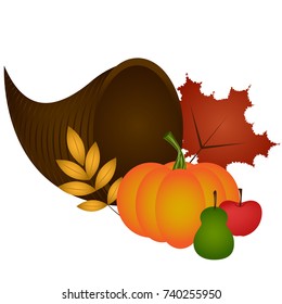 Cornucopia with food, Thanksgiving dinner, Vector illustration