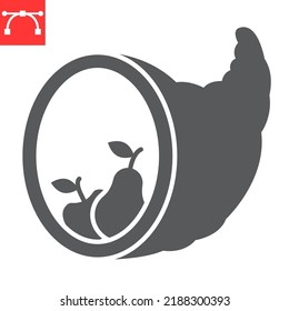 Cornucopia glyph icon, thanksgiving and holiday, cornucopia vector icon, vector graphics, editable stroke solid sign, eps 10.
