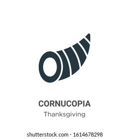 Cornucopia Glyph Icon Vector On White Background. Flat Vector Cornucopia Icon Symbol Sign From Modern Thanksgiving Collection For Mobile Concept And Web Apps Design.