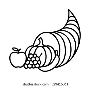 Cornucopia horn of plenty or thanksgiving basket line art vector icon for apps and websites