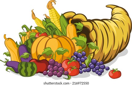 Cornucopia or horn of plenty vector illustration