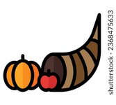 Cornucopia icon in filled line style. Vector illustration, suitable for logo, web, graphic design, illustration, sticker, books, etc
