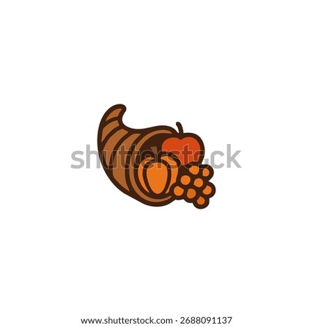Cornucopia Icon – Harvest Horn of Plenty Flat Vector Illustration for Thanksgiving, Autumn Festival, and Fall Abundance Design