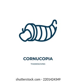 Cornucopia icon. Linear vector illustration from thanksgiving collection. Outline cornucopia icon vector. Thin line symbol for use on web and mobile apps, logo, print media.