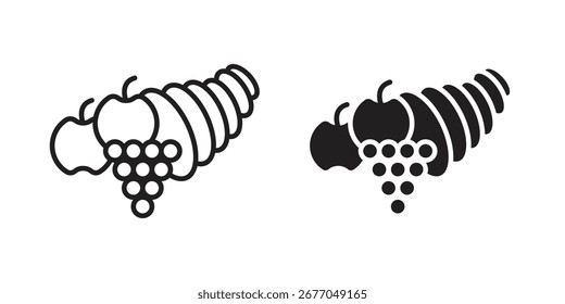 Conjunto de iconos de cornucopia, arte de líneas y diseño de glifos. Eps10