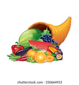 Cornucopia isolated on white photo-realistic vector illustration