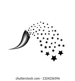 Cornucopia  shooting black star. Fireworks star random source stream.  Falling Star. Stars on a white background.