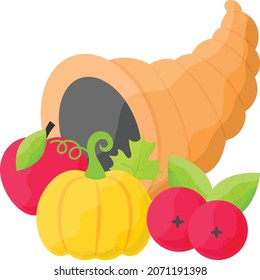 Cornucopia Thanksgiving-Tag Concept Vektorsymbol Design, Harvest Festival Symbol, Secular Feiertag Zeichen, Religiöse und kulturelle Traditionen Stockillustration