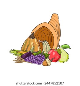 cornucopia thanksgiving drawing cartoon vector