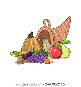 cornucopia thanksgiving drawing cartoon vector