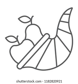 Cornucopia thin line icon, harvest and food, basket sign, vector graphics, a linear pattern on a white background, eps 10.