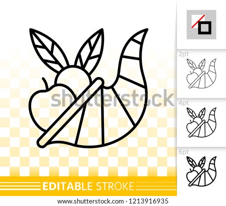 Cornucopia thin line icon. Outline sign of thanksgiving day. Abundance linear pictogram with different stroke width. Simple vector transparent symbol. Horn of plenty editable stroke icon without fill