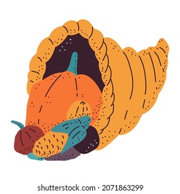 Cornucopia vector cartoon Thanksgiving day illustration isolated on a white background.
