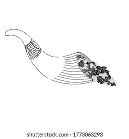 Cornucopia, vintage horn of plenty, flowers. Vector painting