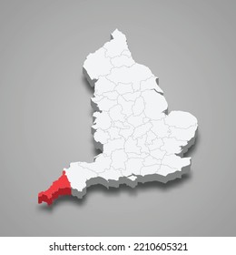 Cornwall County Location Within England 3d Isometric Map