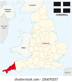 Cornwall County Map With Flag