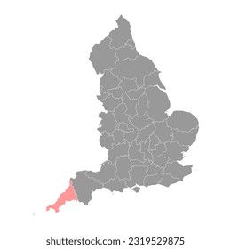 Cornwall map, administrative county of England. Vector illustration.