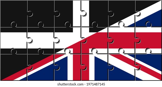 cornwall and uk flags are made from jigsaw pieces.
