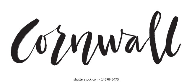 Cornwall. Vector hand lettering element. Ragged graffity style county name for posters, greeting cards, postcards, maps.