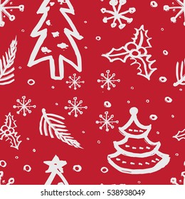 Coroful christmas pattern. Snowflakes and stars on a red background