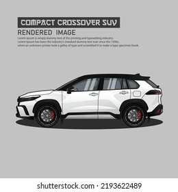 Corolla Cross GRS vector mockup on gray background for vehicle branding, corporate identity. View from side, front, and back All elements in the groups on separate layers for easy editing and recolor