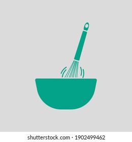 Corolla Mixing In Bowl Icon. Green On Gray Background. Vector Illustration.