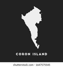 Icono de la isla de Coron. Mapa sobre fondo oscuro. Elegante mapa de la isla de Coron con su nombre. Ilustración vectorial.
