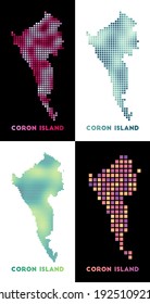 Coron Island map. Collection of maps of Coron Island in dotted style. Vector illustration.