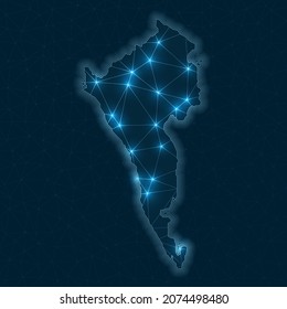 Coron Island network map. Abstract geometric map of the island. Digital connections and telecommunication design. Glowing internet network. Charming vector illustration.