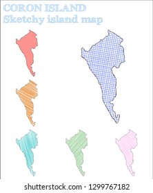 Coron Island sketchy island. Magnetic hand-drawn illustration. Majestic childish style icon.