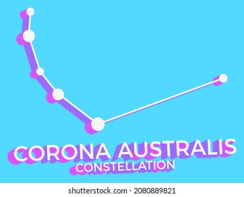 Corona Australis constellation 3d symbol. Constellation icon in isometric style on blue background. Cluster of stars and galaxies. Vector illustration