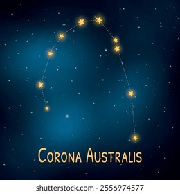 Corona australis constellation: celestial map of the southern night sky.