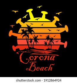 Corona beach vector illustration. Funny summer in covid-19 pandemic, Good for t-shirt print, flyer, poster design, mug and other gift.