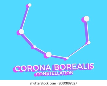 Corona Borealis constellation 3d symbol. Constellation icon in isometric style on blue background. Cluster of stars and galaxies. Vector illustration