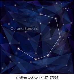 Corona Borealis constellation in night sky, background is a triangulation