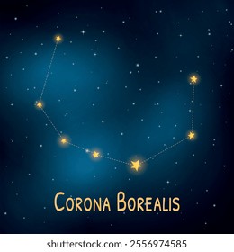 Corona borealis constellation on starry night sky: celestial art, astronomy, and mythology inspiration.