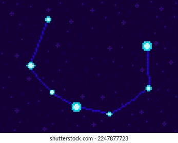 Corona Borealis constellation in pixel art style. 8-bit stars in the night sky in retro video game style. Cluster of stars and galaxies. Design for application, banner and poster. Vector illustration