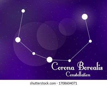 Corona Borealis constellation. Starry night sky. Cluster of stars, galaxy. Deep space. Vector illustration