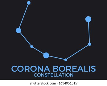 Corona Borealis constellation. Stars in the night sky. Cluster of stars and galaxies. Constellation of blue on a black background. Vector illustration