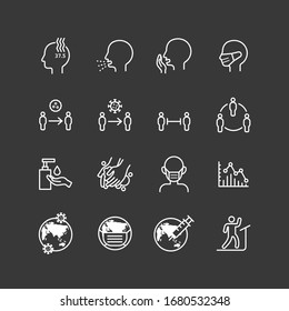 corona covid19 virus icons flat line design vector