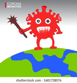 corona / covid-19 virus monster vector illustration. corona virus that threatens the world.