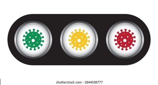 Corona Covid19 virus scale traffic light colors green yellow red, infection increase decrease warning chart