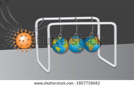Corona crisis. Newtons cradle. Vector illustration.