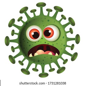 Corona emoji. Coronavirus illustration. Covid green Virus cartoon on white background. Bacteria vector illustration.