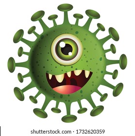 Corona emoji.Corona Virus illustration.Green Virus cartoon on white background.Virus vector illustration.