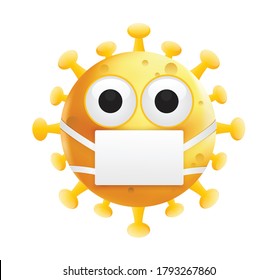 Corona emoji.Corona Virus illustration.Virus cartoon on white background.Virus emoji.Yellow face emoticon.