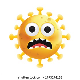 Corona emoji.Corona Virus illustration.Virus cartoon on white background.Virus emoji.Yellow face emoticon.